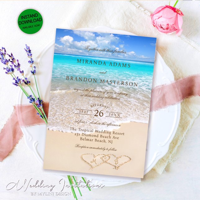 Invitación Elegante Boda Tropical del Océano Azul (Subido por el creador)