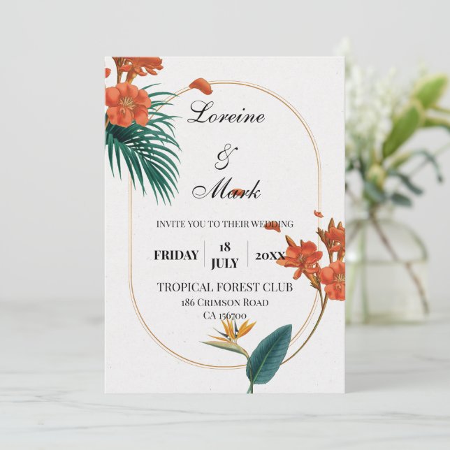 Invitación Elegante Boda tropical floral (Anverso de pie)