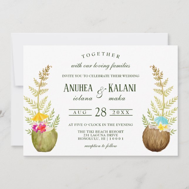Invitación Elegante Boda Tropical Floral de Hawaii Beach (Anverso)