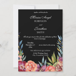 Invitación Elegante Boda tropical floral negro