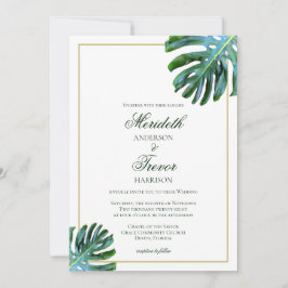 Invitación Elegante Boda Tropical Monstera Leaf Photo Beach W