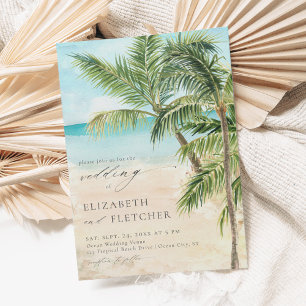 Invitación Elegante Boda Tropical Palm Tree Beach