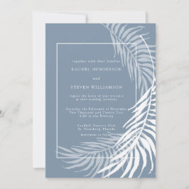 Invitación Elegante Boda Tropical Polvoriento Azul y Blanco