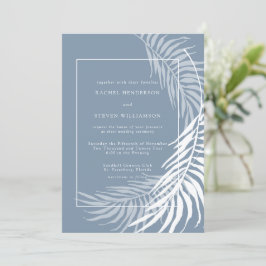 Invitación Elegante Boda Tropical Polvoriento Azul y Blanco