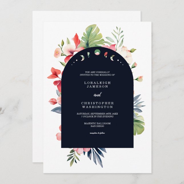Invitación Elegante Boda tropical romántico arca floral (Anverso / Reverso)