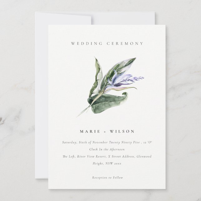 Invitación Elegante Boda tropical tropical espantoso azul flo (Anverso)