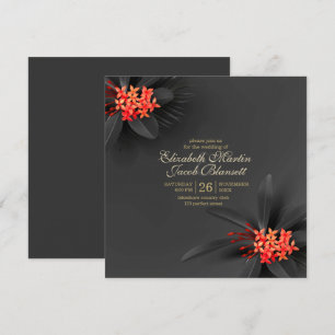 Invitación Elegante Boda tropical tropical floral oscuro