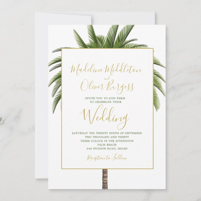 Invitación Elegante Boda trópico moderno con estilo Palm Tree (Reverso)