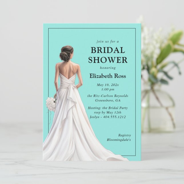 Invitación Elegante Boda turquesa con ducha de novia (Anverso de pie)