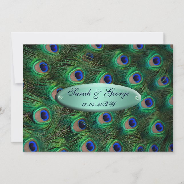 Invitación elegante boda turquesa de pavo real (Anverso)