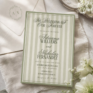 Invitación Elegante Boda Verde a Rayas Vintage