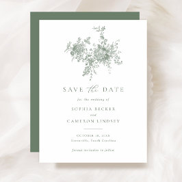 Invitación Elegante boda verde azarosa floral salva la fecha