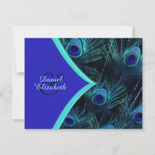 Invitación Elegante Boda Verde azulado Azul y Real Azul Peaco