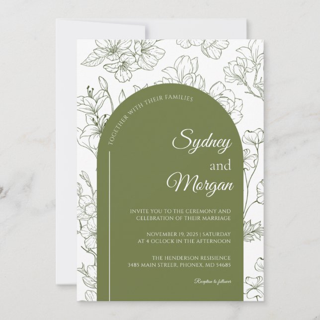 Invitación Elegante Boda verde azulado botánico floral (Anverso)
