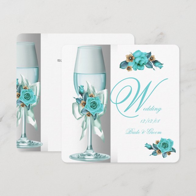 Invitación Elegante Boda Verde azulado Rosa beige blanco Cham (Anverso / Reverso)