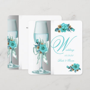 Invitación Elegante Boda Verde azulado Rosa beige blanco Cham