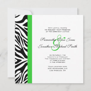 Invitación Elegante Boda verde de cebra blanca y negra