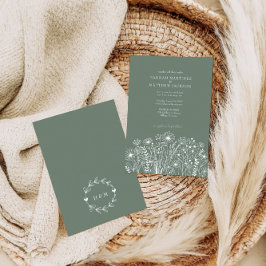 Invitación Elegante Boda verde de flores silvestres modernas