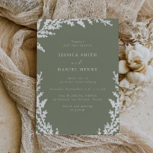 Invitación Elegante Boda verde de hoja de boho blanco sabio