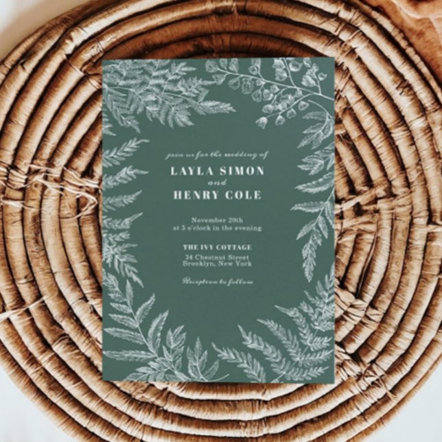 Invitación Elegante Boda verde de hojas de hierro botánico (Subido por el creador)
