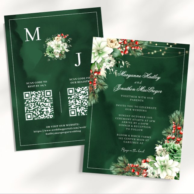 Invitación Elegante Boda Verde de Invierno de Esmeralda Flora (Subido por el creador)