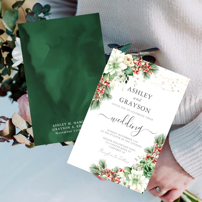 Invitación Elegante Boda Verde de Invierno de Esmeralda Flora (Subido por el creador)