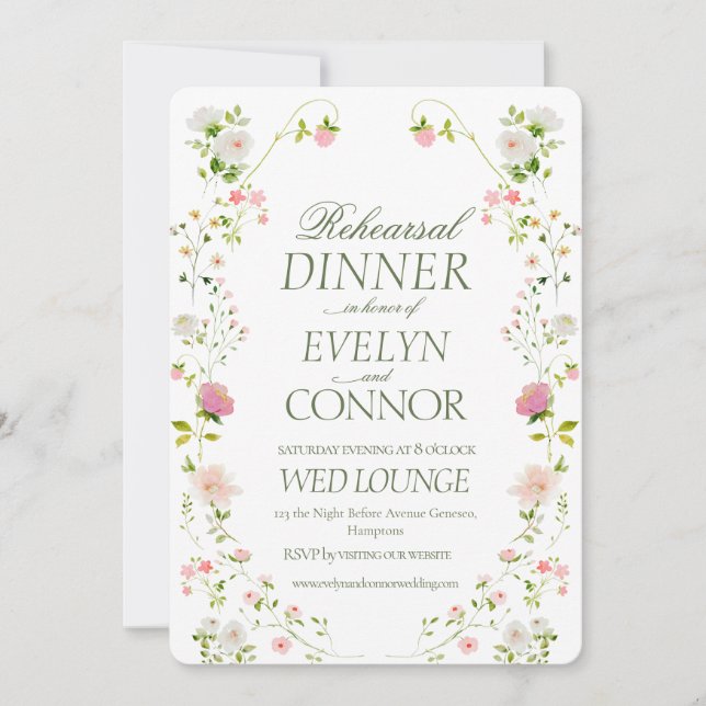 Invitación Elegante Boda verde de la cena de ensayo (Anverso)
