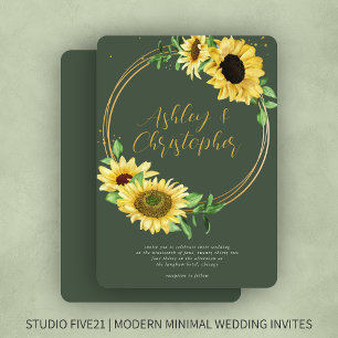 Invitación Elegante Boda Verde de los Moscas de Girasol Rústi