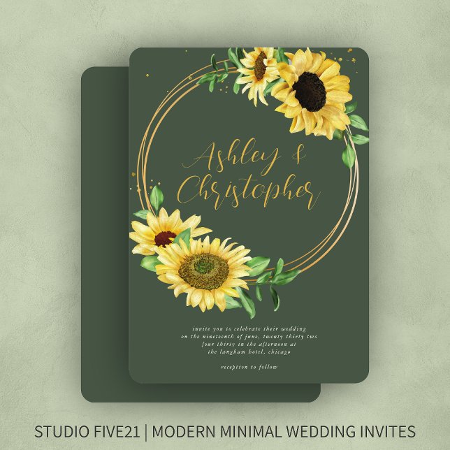 Invitación Elegante Boda Verde de los Moscas de Girasol Rústi (Subido por el creador)