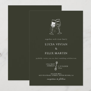 Invitación Elegante Boda verde de madera de oliva