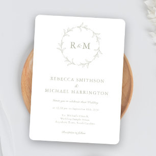Invitación Elegante Boda verde de monograma de corteza blanca
