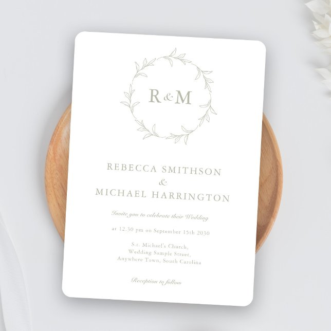 Invitación Elegante Boda verde de monograma de corteza blanca (Subido por el creador)