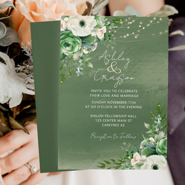 Invitación Elegante Boda verde de sabio floral (Subido por el creador)