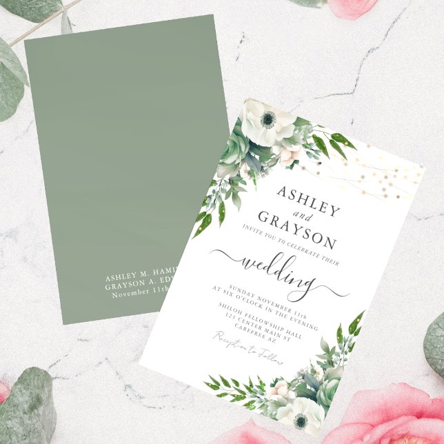 Invitación Elegante Boda verde de sabio floral (Subido por el creador)
