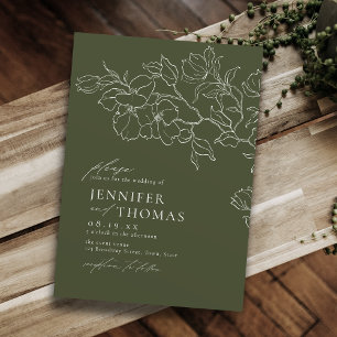 Invitación Elegante boda verde de salvia floral a mano