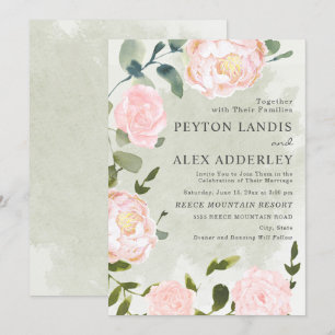 Invitación Elegante Boda verde de salvia floral rosa Rubor