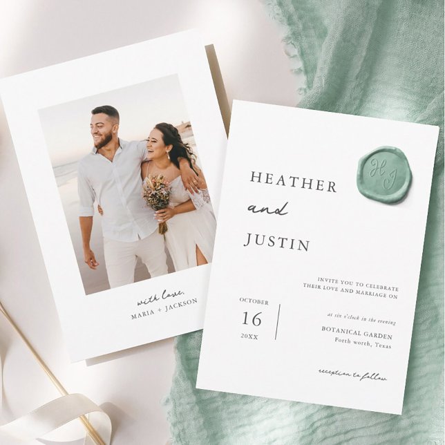 Invitación Elegante Boda verde de sellado de lino de oro (Subido por el creador)