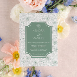 Invitación Elegante Boda verde de tela floral francesa