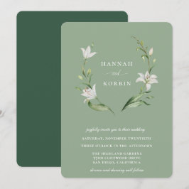 Invitación Elegante Boda Verde de Wreath Floral Blanco Sage
