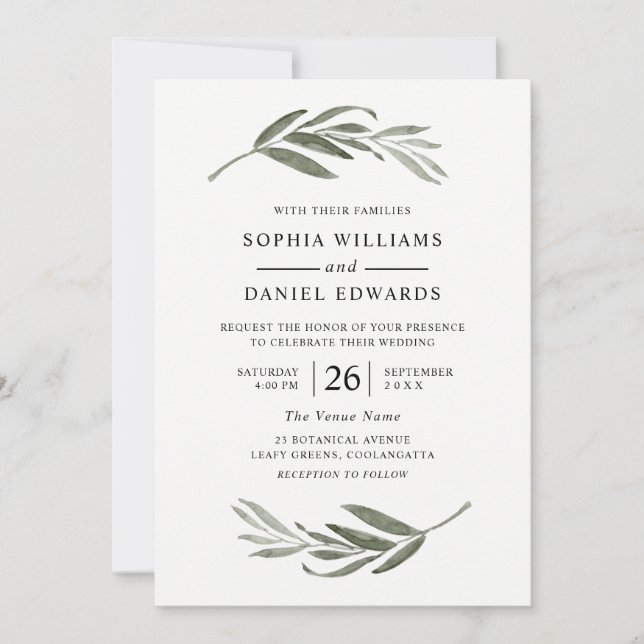 Invitación Elegante Boda Verde deja todas las estaciones (Anverso)