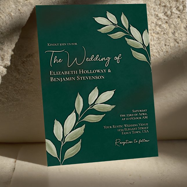 Invitación Elegante Boda verde esmeralda de Moda con hojas al (Subido por el creador)