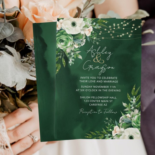 Invitación Elegante Boda verde esmeralda floral (Subido por el creador)