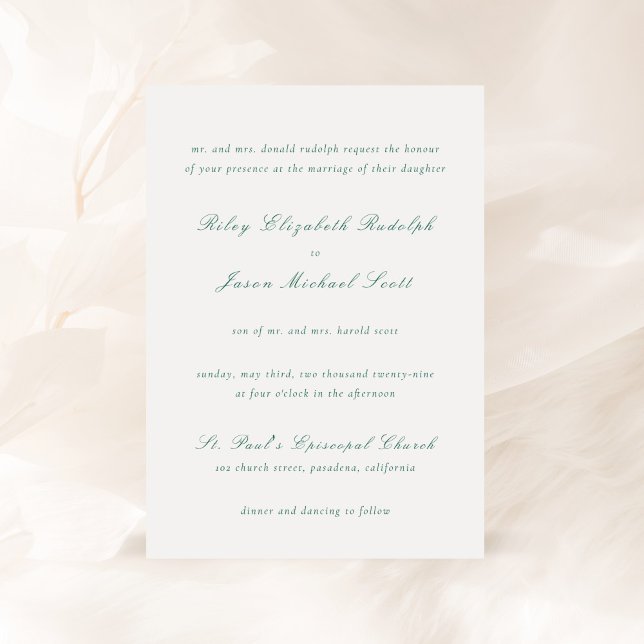 Invitación Elegante Boda Verde Esmeralda Limpio (Subido por el creador)