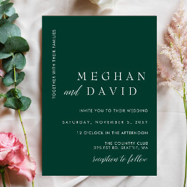 Invitación Elegante Boda verde esmeralda moderno simple