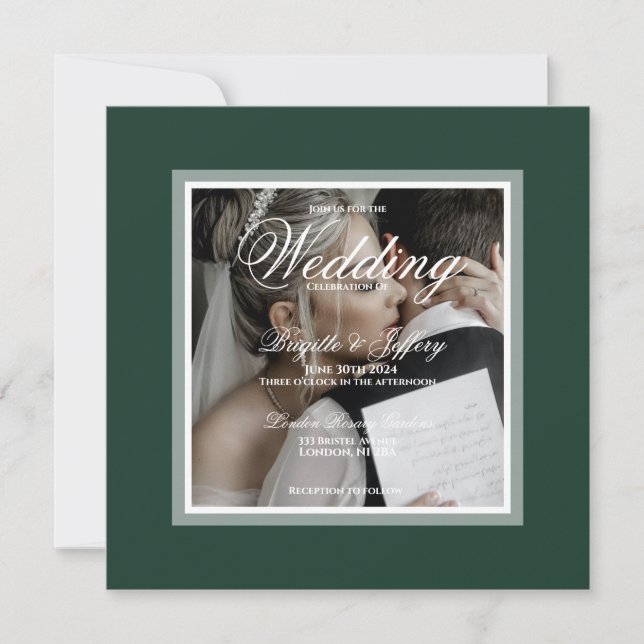 Invitación Elegante Boda verde esmeralda y blanco moderno (Anverso)