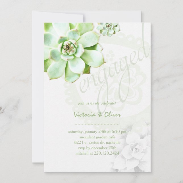 Invitación Elegante Boda verde exitoso compromiso (Anverso)