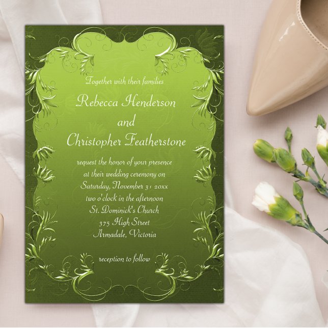 Invitación Elegante Boda Verde Flourids & Scrolls Classic (Subido por el creador)