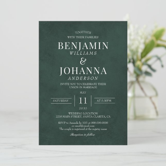 Invitación Elegante Boda Verde Forestal (Anverso de pie)