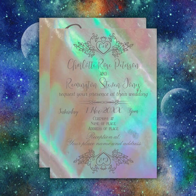 Invitación Elegante Boda Verde Madre de Perla (Subido por el creador)