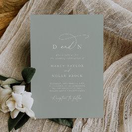 Invitación Elegante Boda verde monograma sage